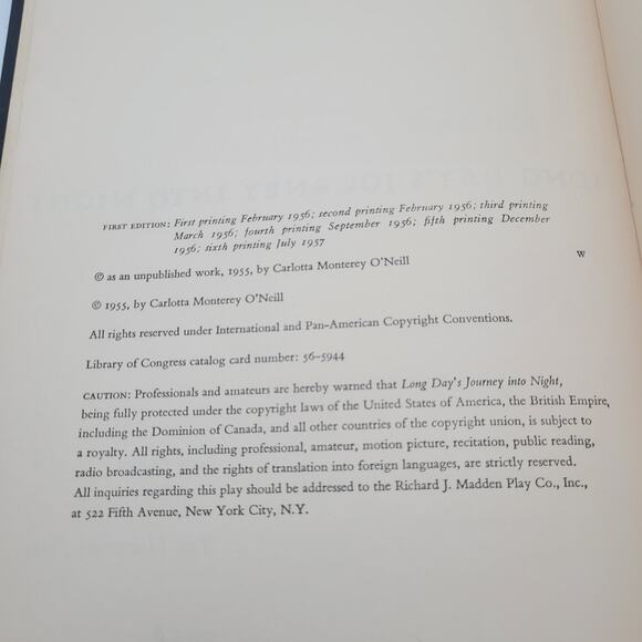 Long Days Journey Into Night Hardcover Book 1957 - Picture 7 of 13